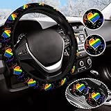Rainbow Steering Wheel Cover Anti-Slip and Practical 14.5-15 Inch Universal Car Steering Wheel Cover with 2 Pieces Car Coasters Suitable for Men Women