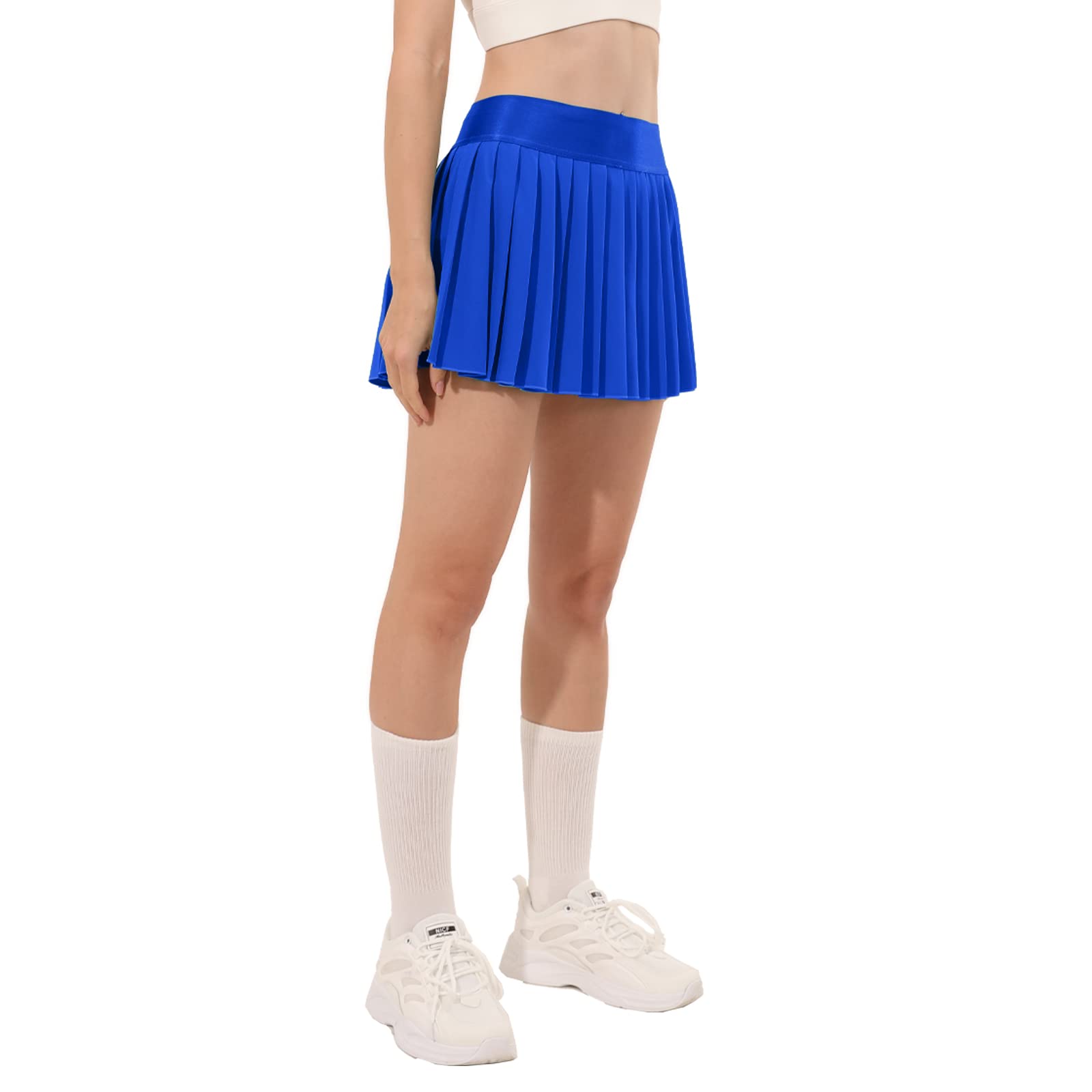Falda de tenis plisada para mujer, pantalones cortos integrados, faldas atléticas de cintura alta, con bolsillos, holgada, casual, Azul, Small