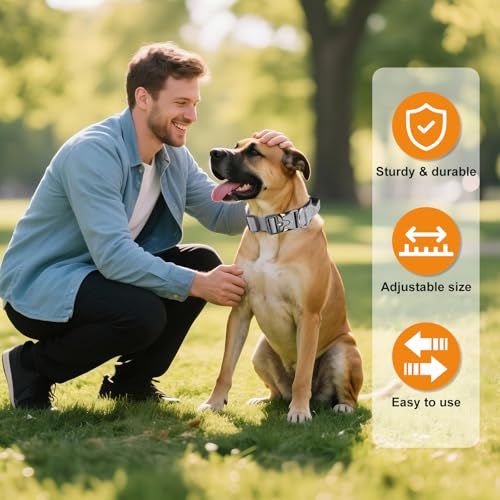 Taktisches Halsband Hund mit Griff, Hundehalsband Breit Gepolstert mit Metallschnalle, Verstellbar Nylon Dog Collar für Mittlere Große Hunde (Grau, L)