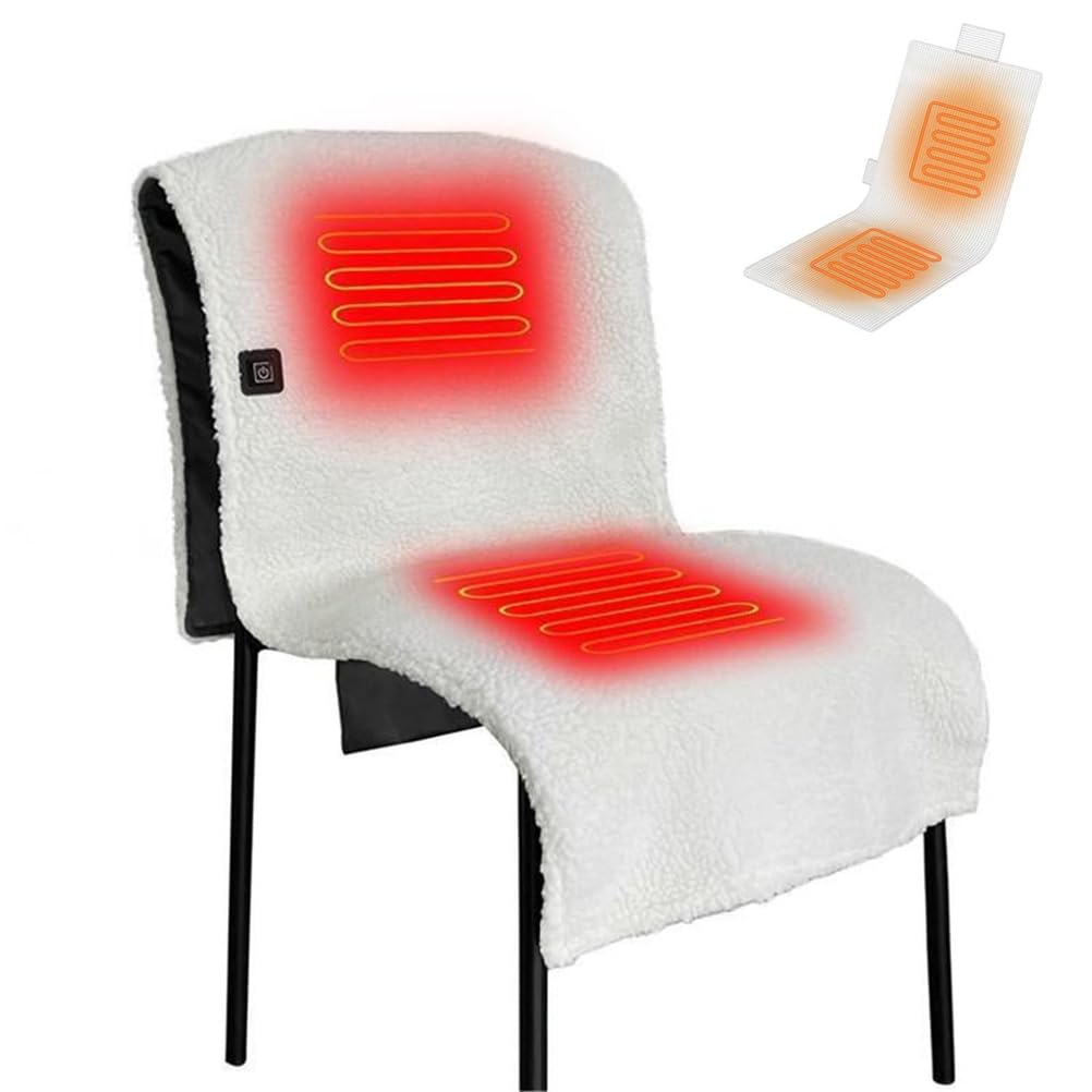 AVSMGP Heated Chair Pad Smart Heateds Cover Mat, USB Powered Cordless Heating Cushion for Office & Home, Machine,Back Warmth Relief 135 * 48Cm/53.1 * 18.9In,White