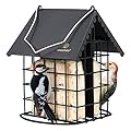 Kingsyard Double Suet Bird Feeder with Weatherproof Roof & Perch, All Metal, Suet Cakes Cage Bird Feeder for Outdoors Hanging, Easy to Clean & Refill, Black