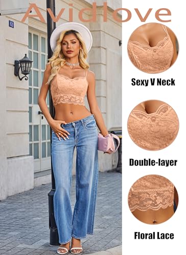 Image of Avidlove Bralettes for Women Lace Camisole V Neck Double-Layered Adjustable Strap Tank Cami Crop Top