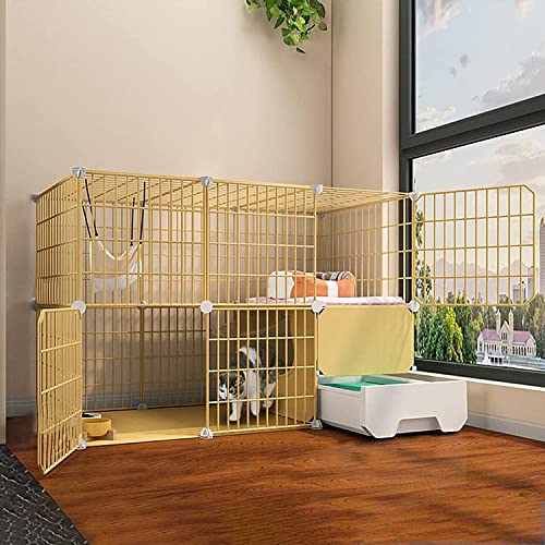 猫ケージ トイレ付 大型 キャットケージ ペット 猫ベビー ケージ屋内猫ベビーサークル 猫犬小屋金属ワイヤー犬小屋 頑丈 檻 ねこ ネコケージ 猫ハウス 2段 3段 多頭飼い 室内飼い 保護 脱走防止うさぎケージ 組み替え自由 取り外し可能 大きいスペース 室内飼い,イエロー,111x49x75CM