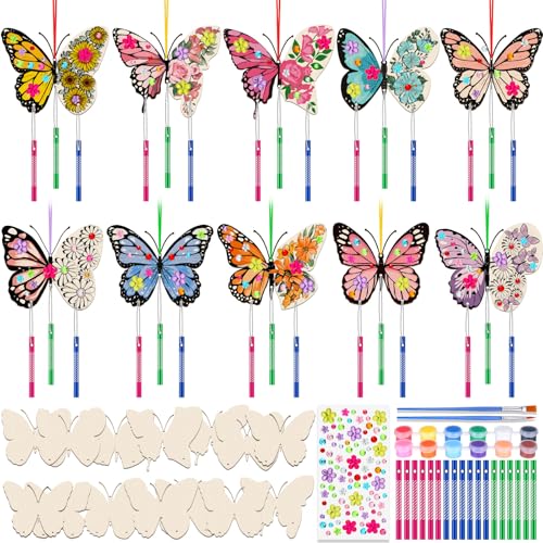 Colingmill 30 Pack Summer Butterfly Wind Chime Kit for Adults Make You Own Spring Wind Chimes DIY Crafts Coloring Ornament for Window Art Birthday Home Party Favors Decor