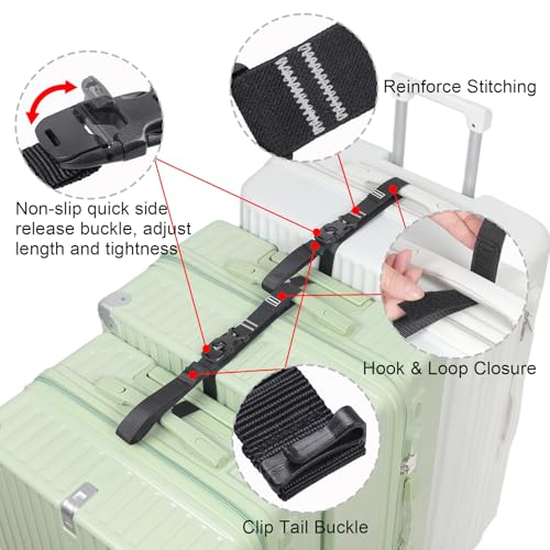 Image of Luggage Straps, Stretchable Luggage Connector Straps for Suitcases, Quick Release Buckle Add A Bag Adjustable Attachment Accessories Belts (Black-Cam Buckle, 1 inch W)