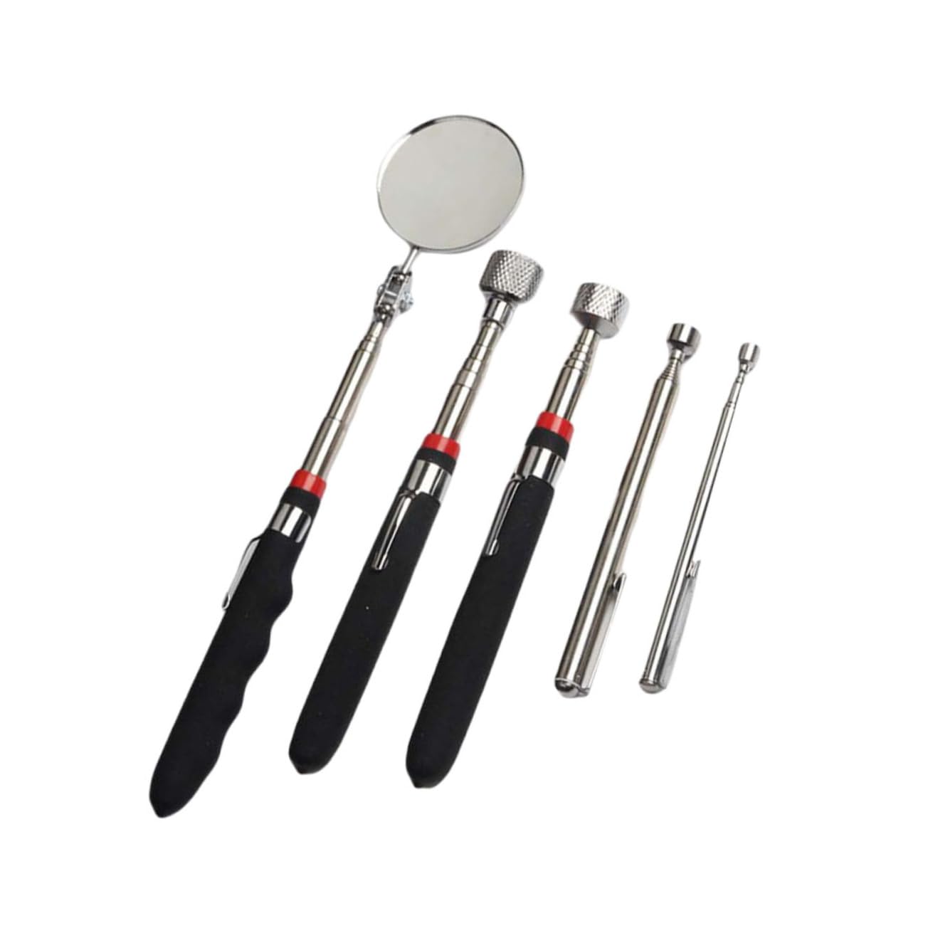 Healeved Specchietto di Ispezione Telescopico Asta Regolabile, 5 Pezzi, Specchio Rotondo da 50mm, Impugnatura Antiscivolo, per Officina e Cantieri Navali
