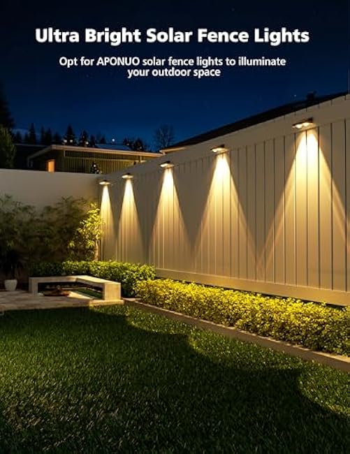 APONUO Solar Fence Lights Outdoor Waterproof, Fence Lights Solar Powered, Warm White Solar Light for Fences, Backyard, Patio, Wall, Deck, Yard (12 Pack, Black)