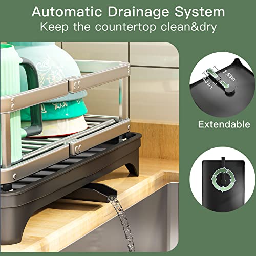 Pxrack Aluminum Dish Drying Rack, Large Dish Racks For Kitchen Counter, Multifunctional Anti-Rust Dish Rack And Drainboard Set With Swivel Spout, Dish Drainers Organizer For Dishes Cutlery&Cup Holder #TOP6