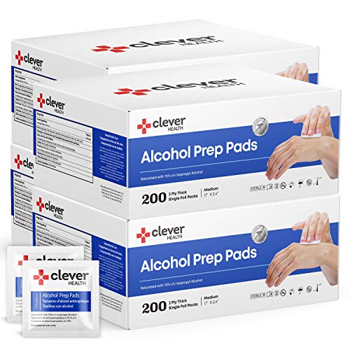 Clever Alcohol Prep Pads, Medium 2-Ply - 800 Sterile Wipes, Individually Wrapped Thick Alcohol Swabs, Saturated With 70% v/v Isopropyl