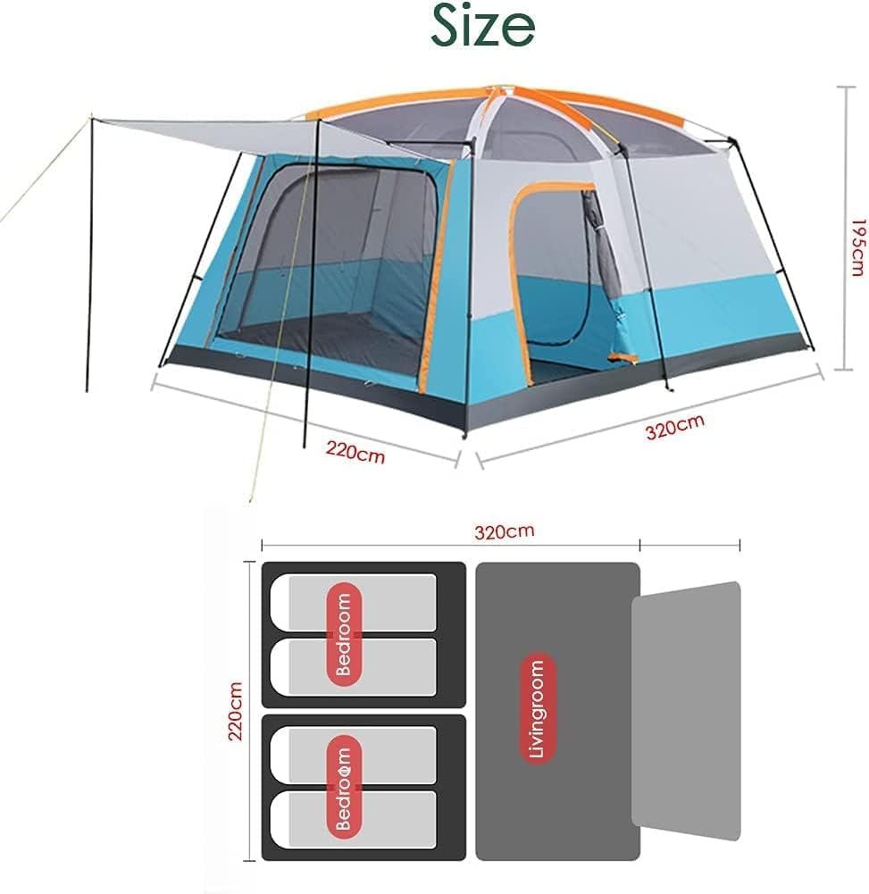 Tende da Campeggio con Portico, Tenda Istantanea Tenda da Campeggio Automatica, Impermeabile Antivento Facile da Installare in Pochi Minuti Ideale per Viaggi in Auto in Fa, Orange, 320 * 220 * 195cm