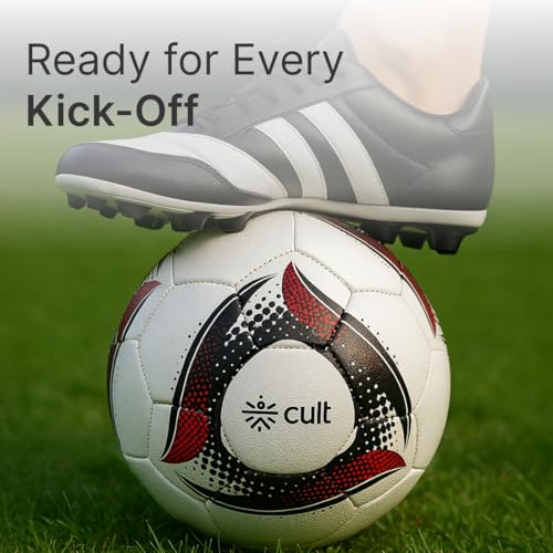 Image of CULT MS Glider Football - Red Size 5 Training & Match Soccer Ball 32-Panel Machine Stitched with High Air Retention Bladder & Soft PVC Outer for Grass & Turf Play