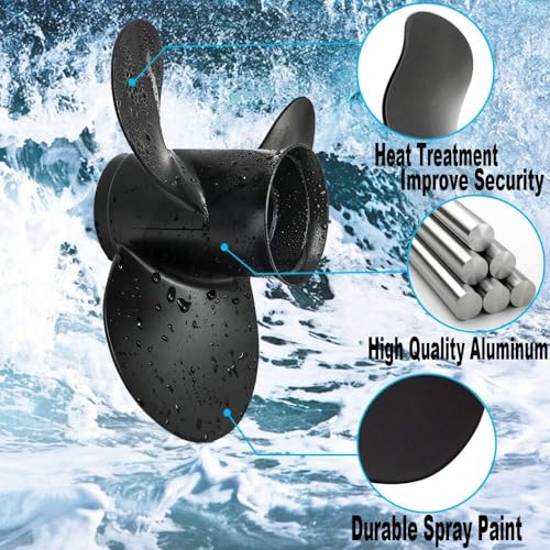Image of MARINE SYSTEM Made Aluminum Outboard Propeller for Mercury Engines 30-70HP, 13 Spline Tooth, RH (D:12 1 /4 inch P:9 inch)