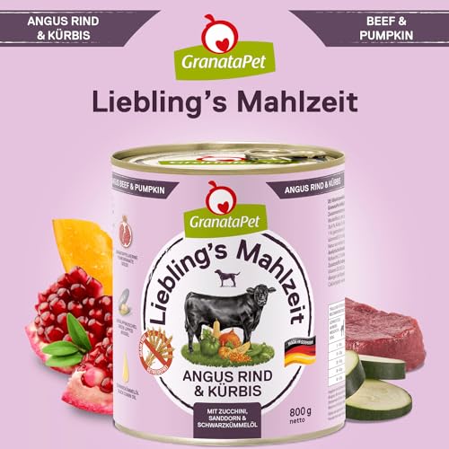 GranataPet Liebling's Mahlzeit Angus Rind & Kürbis, Nassfutter für Hunde, Hundefutter ohne Getreide & ohne Zuckerzusätze, Alleinfuttermittel, 6 x 800 g