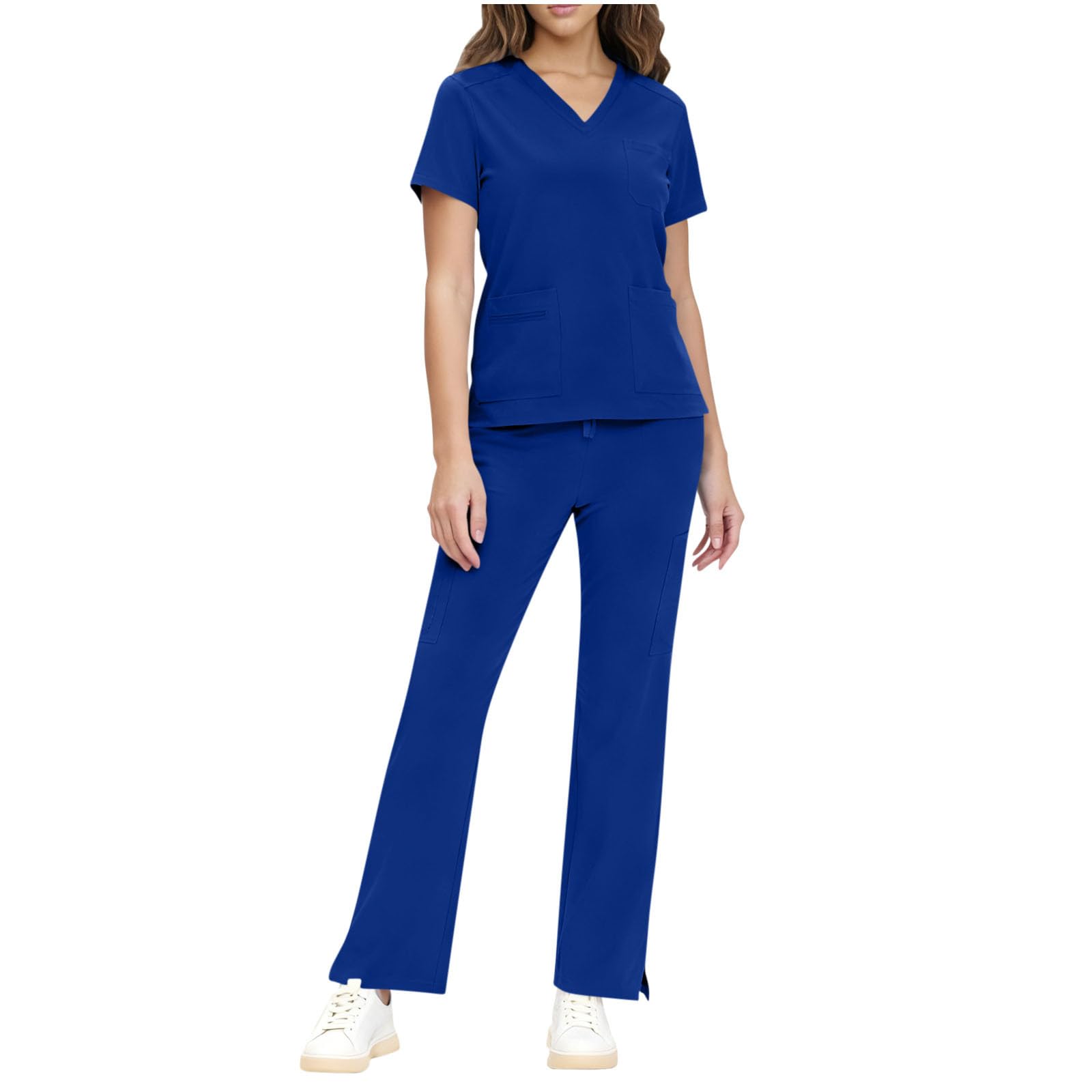 Divisa Sanitaria Donna Infermiere Set Casacca Pantalone Uniformi Ospedaliere Cordoncino Camice Medico