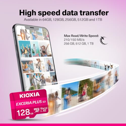 Image of KIOXIA EXCERIA Plus G3 128GB MicroSDXC Memory Card | UHS-I U3, A2, V30 | 210MB /s R, 90MB /s W | Japanese Engineering | 4K Video | Waterproof & Shockproof | 5-Yr Warranty