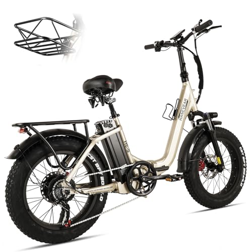 HANEVEAR H6-S E Bike Klapprad mit 1152Wh/𝟐𝟒𝐀𝐡 Lithium Akku, 140KM, 65Nm 250W Hinterradmotor, 20 * 4'' Fat Tire Ebike Pedelec City, Elektrofahrräder für Erwachsene Herren Damen (Gold)