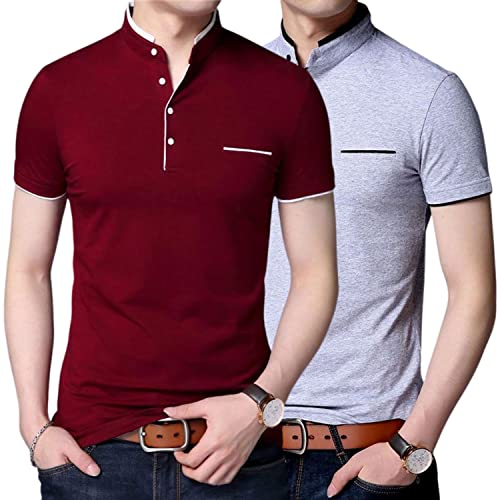 Image of Pixie Fashion Stylish and Handsome Mandarin Collar Half Sleeve T Shirt for Men Combo (Pack of 2)
