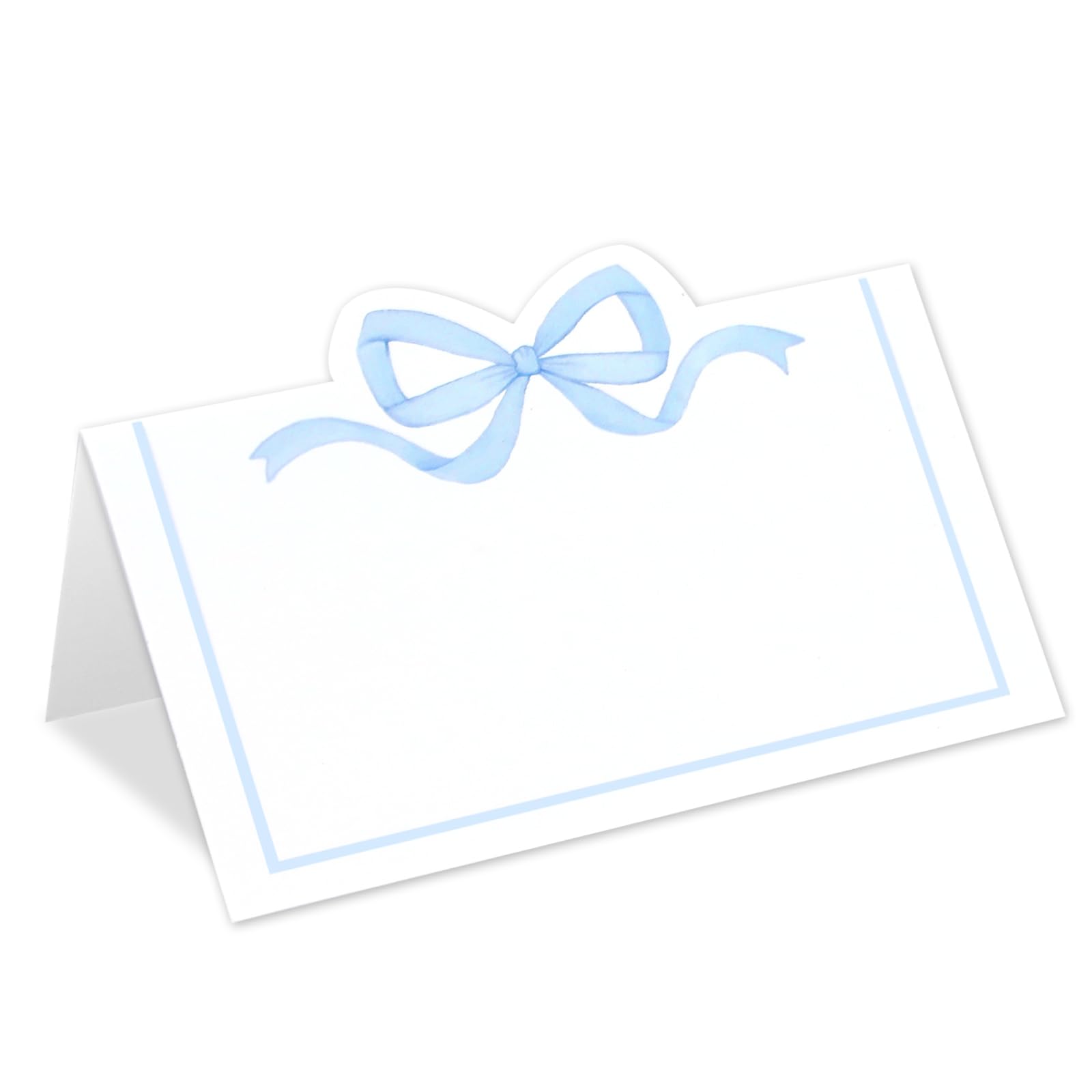Whaline 100Pcs Blue Bow Place Cards 2 x 3.5 Inch Bow Knot Tent Name Cards Blue White Blank Seat Assignment Label Card for Coquette Birthday Party
