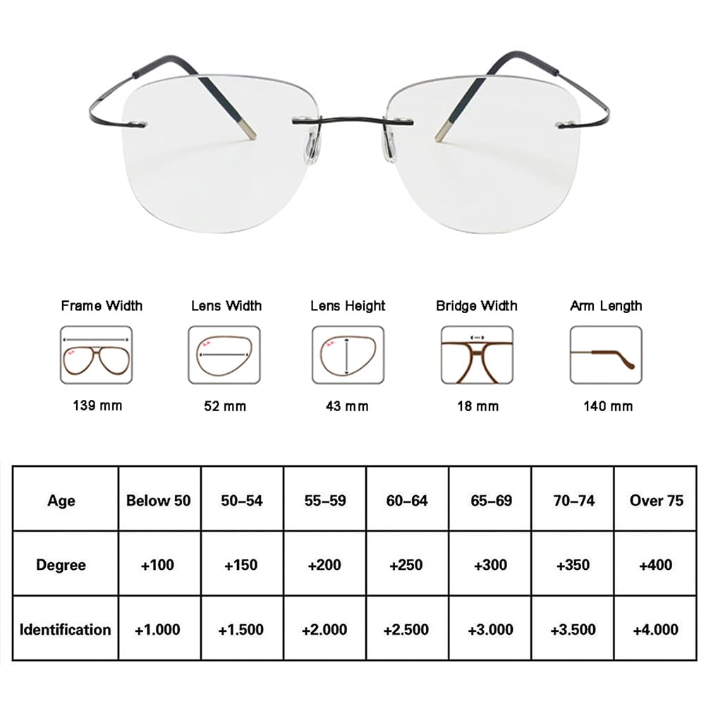 JIETIAN Gafas de presbicia Inteligentes ultraligeras sin Montura, Gafas de protección para Hombres y Mujeres Pilotos en Exteriores/protección UV dioptrías +1,0 a +3,0,02,+1.0