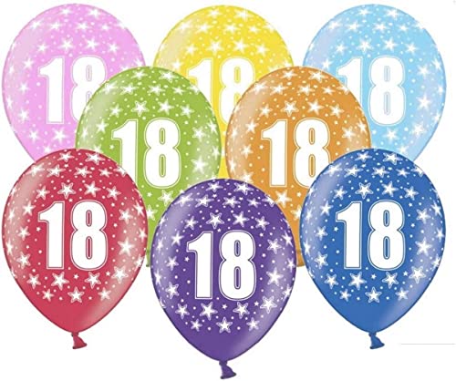 10 kunterbunte Luftballons 18. Geburtstag Made in EU Ballons 18. Geburtstag Junge Mädchen Luftballon 18 Jahre Ballon Zahl 18 Metallic 30cm