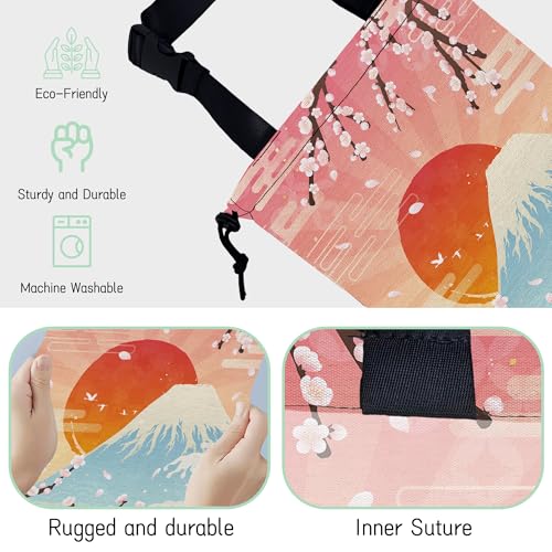 Image of Plum Blossoms Car Trash Bag,Sunrise Hanging Drawstring Car Garbage Bag,Waterproof Canvas Car Back Seat Organizer with Adjustable Buckle,for Vehicles,SUVs,Camping,Road Trips