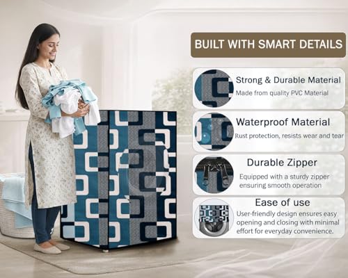 Image of Stylista Waterproof Front Load Washing Machine Cover Compatible for Haier 8 kg, Lattice Pattern Blue