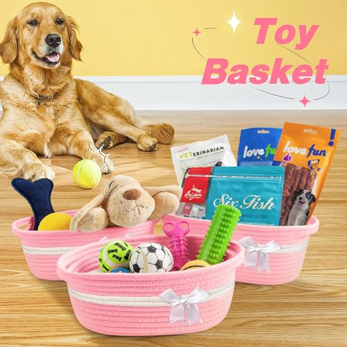 Image of Allaugh Pink Baskets for Gifts Empty: Graduation Gift Baskets with Ribbons and Handles - 12 inchX 8 inch X 5.5 inch Cellophane Wrap Rope Cotton Bow Woven Basket - Cute Large Bags for Teacher from Girl Students