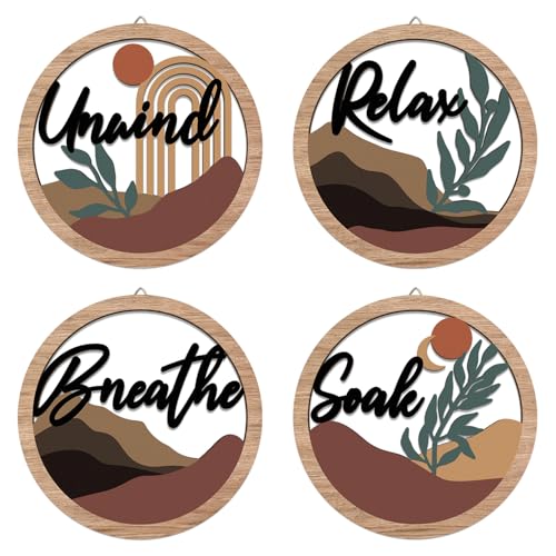 HPNIUB 4 Pcs Boho Bathroom Wall Decor with Relax Soak