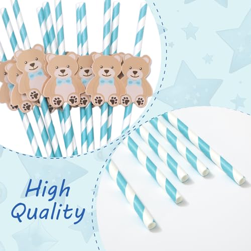 Pitillos de papel con diseño de oso azul y marrón 60 pcs miniatura 3