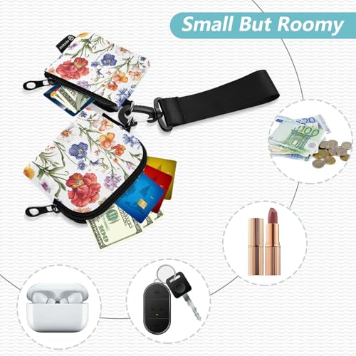 Beautiful Lavender White Women's Change Wallet Card Cases Slim Detachable Wristlet Wallet Key Holder with Zipper Pocket for Work Travel 2 Packs2