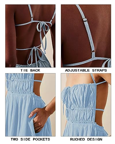 Image of VIUTIL Flowy Maxi Dress for Women Summer Cotton Backless Beach Long Dress with Pockets 2026