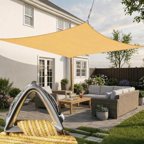 ShadeMart Heavy Duty 12' x 16' Beige Sun Shade Rectangle Pro Ring Shade Sail, 260 GSM Commercial...