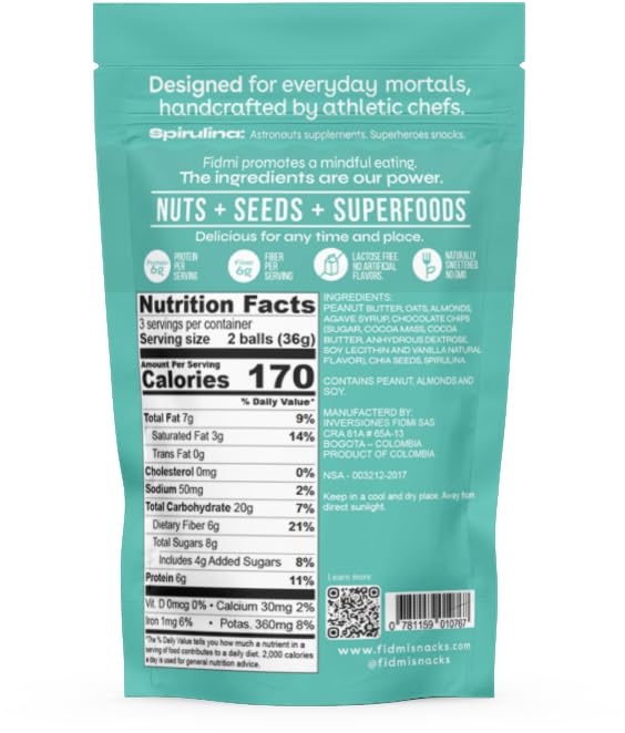 Miniatura 6 de Fidmi Bolas de proteínas  Bola energética para refrigerios  Ingredientes naturales  Apto para dietas cetogénicas (chispas de chocolate y espirulina)