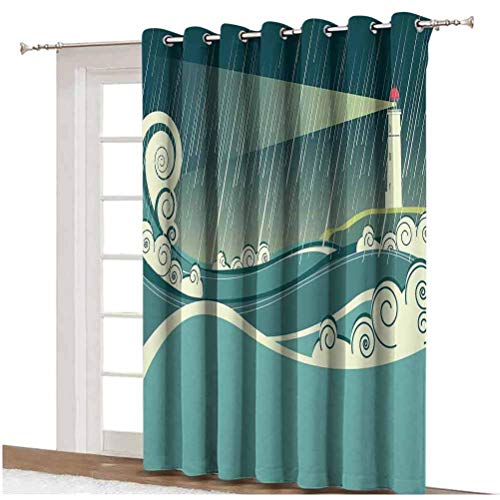 Cortina de puerta corredera de decoración náutica para faro de noche, tormentosa, luz de navegación térmica, parte trasera térmica, panel individual de 254 x 213 cm, para puerta corredera