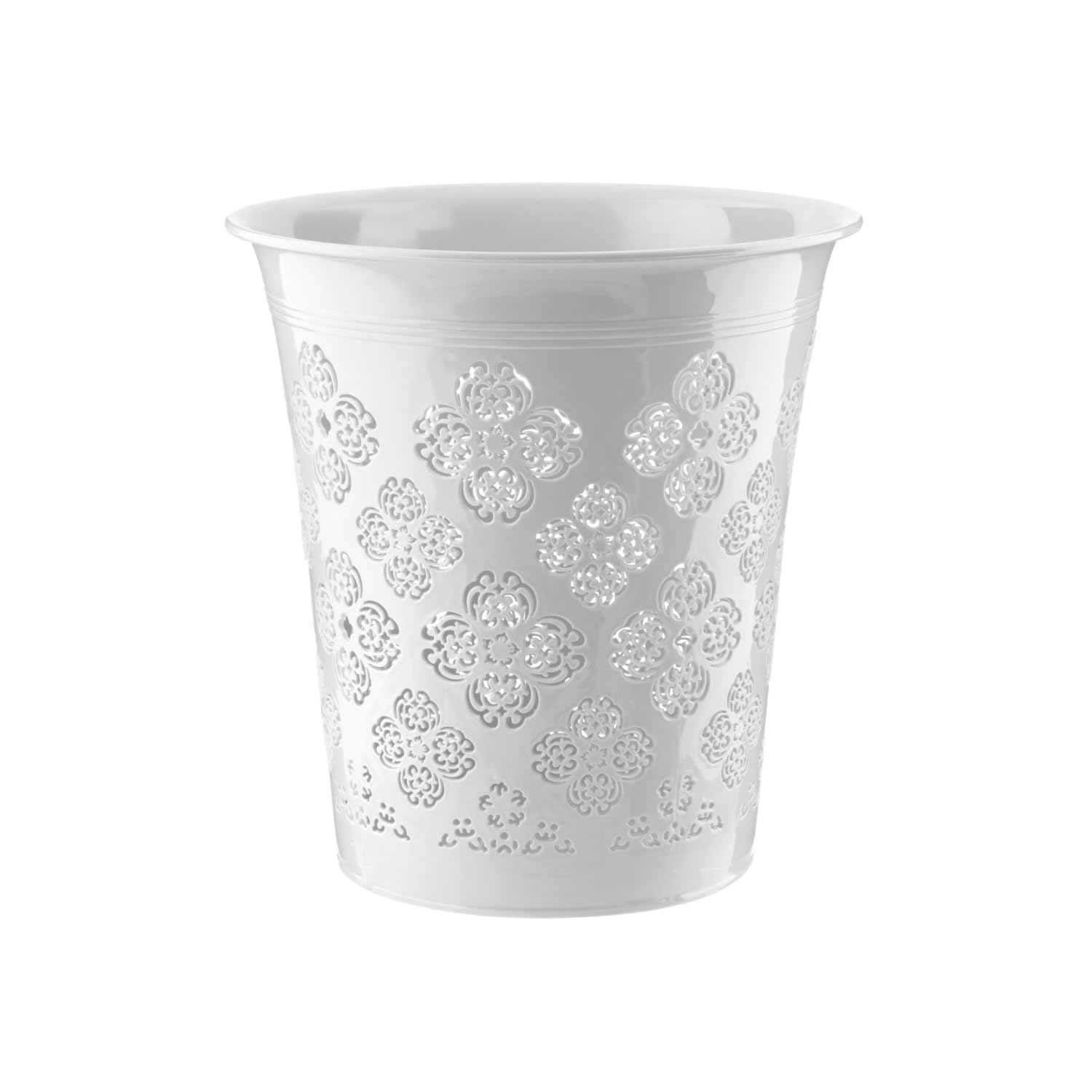 HOMESHOPA 8 Litre White Floral Cut-Out Waste Paper Bin – Decorative Lightweight Tapered Rubbish Bin for Bedroom, Office, Bathroom & Home Use