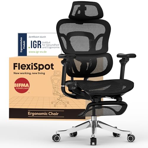 FLEXISPOT Ergonomischer Stuhl bis 300 kg, mit Fußstütze 4D...