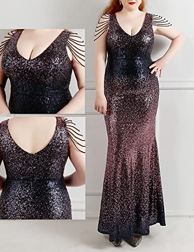 Image of Women 1920s Plus Size Formal Dress Tassels Sleeve Sequins Gatsby Maxi Evening Gown