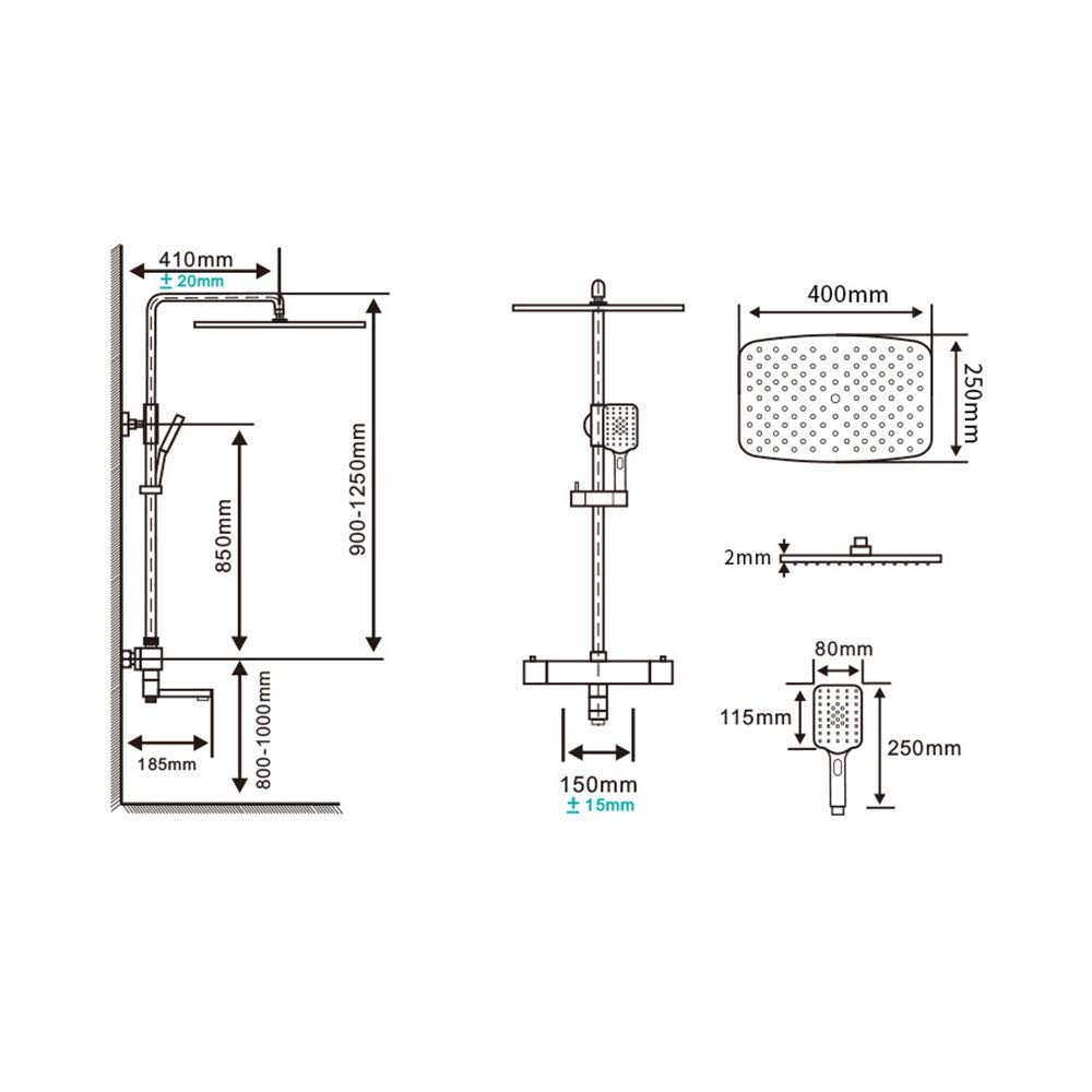 Bateria prysznicowa – nowoczesny czarny system prysznicowy z zaworem ceramicznym, mieszaczem prysznicowym, termostatem