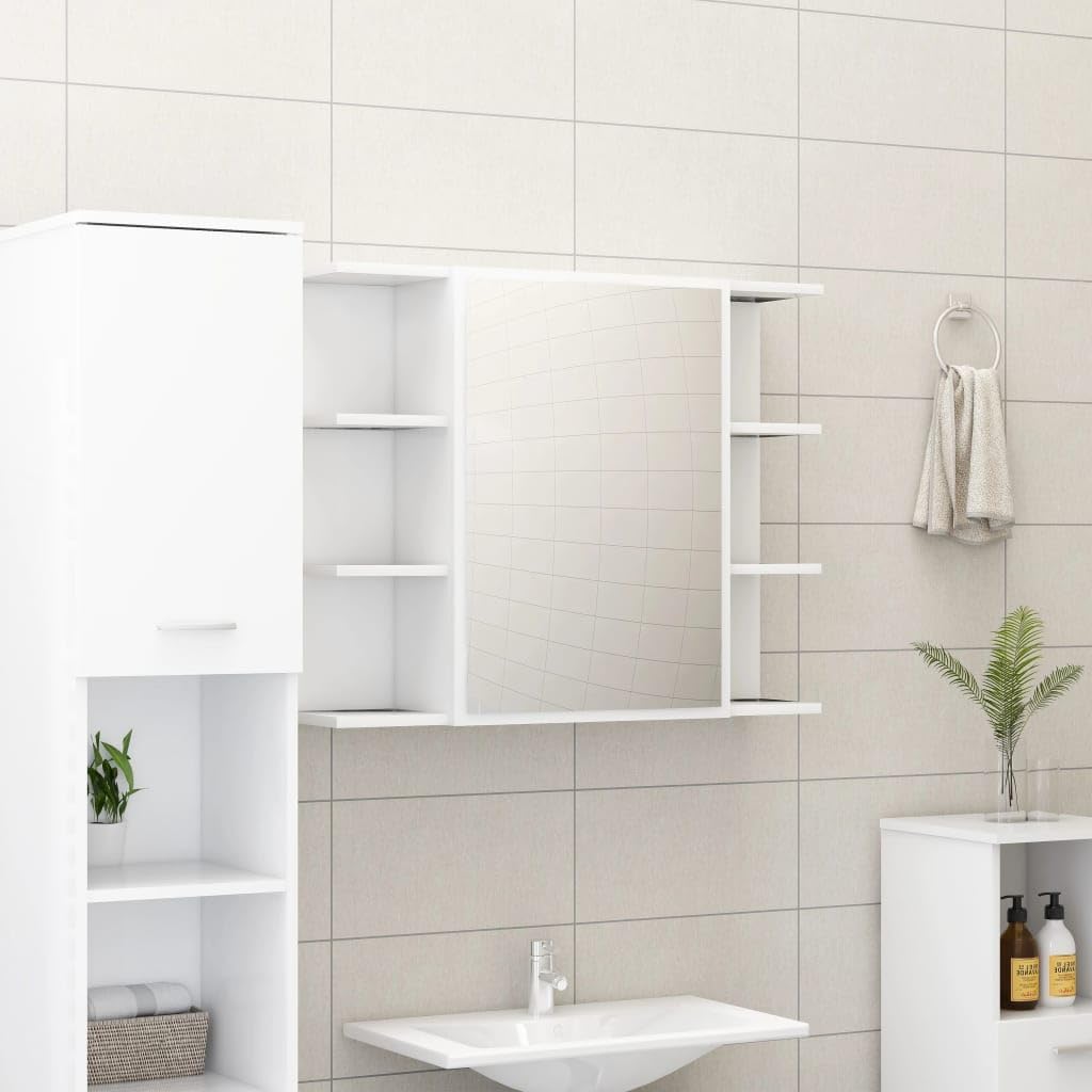 vidaXL Armario de Espejo de Baño Aseo Almacenamiento Almacenaje Mueble Estante para Lavadero Ordenado Robusto Contrachapada Blanco 80x20,5x64cm