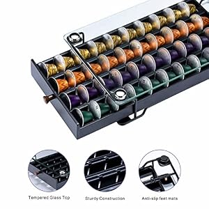 ZCDCP Coffee Pod Holder Black Nespresso Original Pod Holder Coffee Capsule Storage Drawer with Crystal Tempered Glass Top 40 Pods