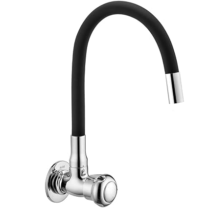 ALTON Brass Sink Cock with Black Flexible Silicone Swivel Spout (Large, Chrome)