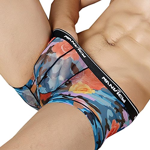 Yanhoo Slip Hommes, Hommes Sexy Boxer Slips Rose Imprimer Slip Shorts sous-vêtements Lingerie Boxer Slip (L, Bleu)