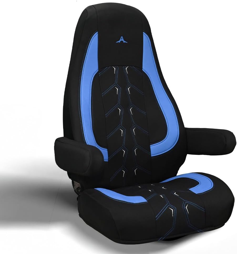 Seat Covers for Trucks fits Freightliner Cascadia 125, 116, 126 (2014-current) Blue - Truck Seat Covers Protection - Trucks Accessories Quilted Eco-Leather