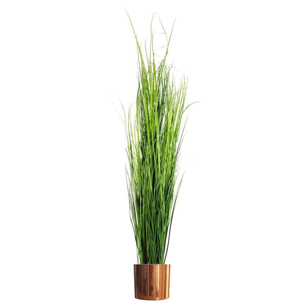 Leaf Extra Large Artificial Grass Plant 130cm - Green - Copper Metal Planter