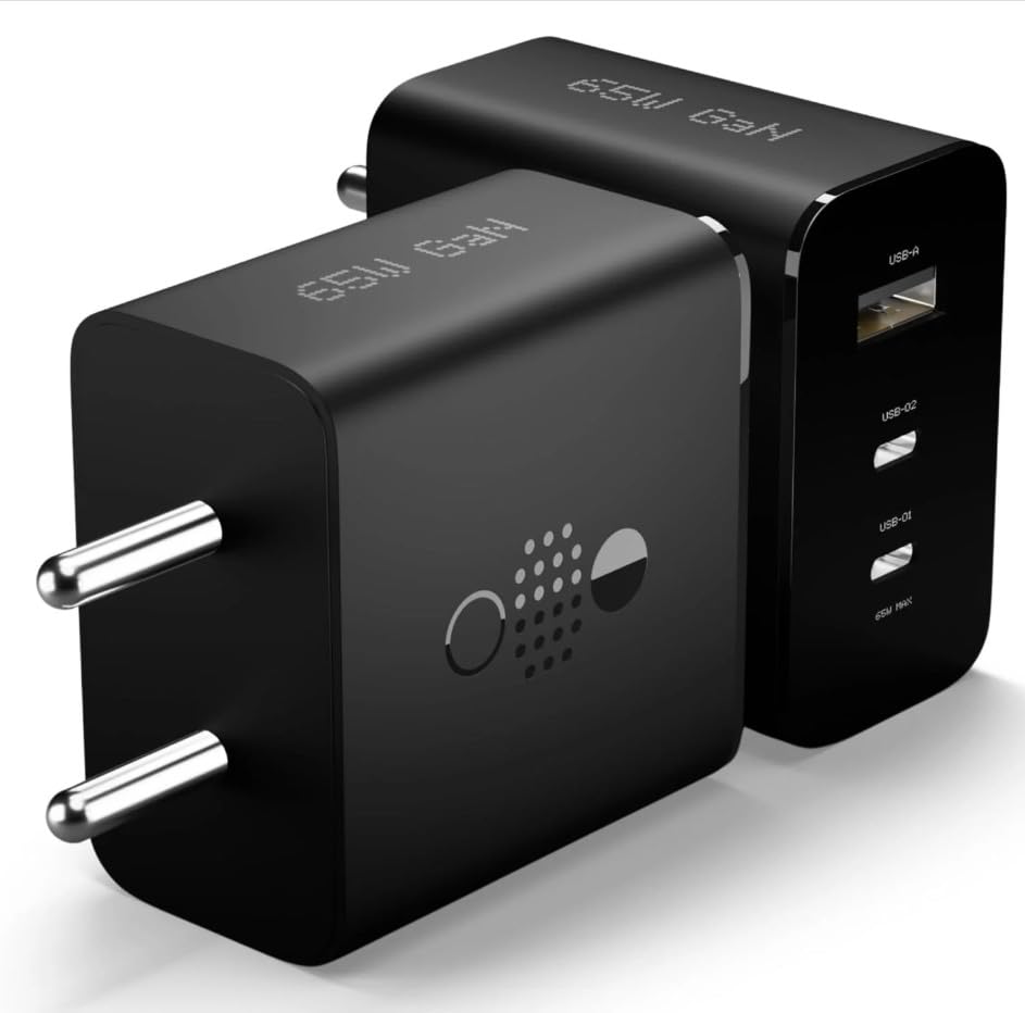 Image of Nothing 65W UltraFast Power Adapter with Dual Port Smart Rapid Charging Block High Efficiency Safe Protection Compact Travel Friendly Charger for Smartphones Tablets Laptops USB-C Devices (Black)