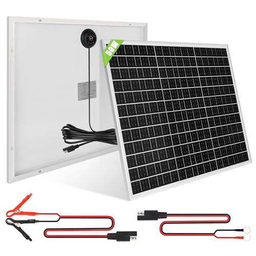 Image of 50W 18V Solar Panel with Built-in 12V PWM Controller + SAE Connection Cable 23% High Efficiency Monocrystalline Solar Panel for Roof RV Trailer Camper Marine Home Farm Off-Grid 12BB N-Type Solar Cells