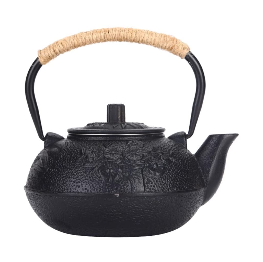 Tetera de hierro fundido, tetera de hierro fundido, tetera japonesa, tetera china de hierro fundido de 600 ml, teteras, tetera de hierro fundido retro, tetera de hierro hecha a mano sin revestimiento,