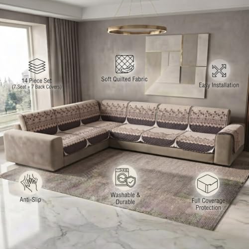 Image of L Shape Sofa Cover 3+2 Seater Pack of 14 (Coffee Aura)