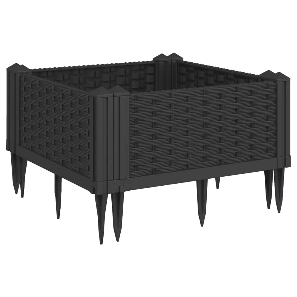 vidaXL Raised Garden Planter with Pegs - Black Rattan-Look Polypropylene Flower Bed for Patio, Deck, Garden - Weather-Resistant