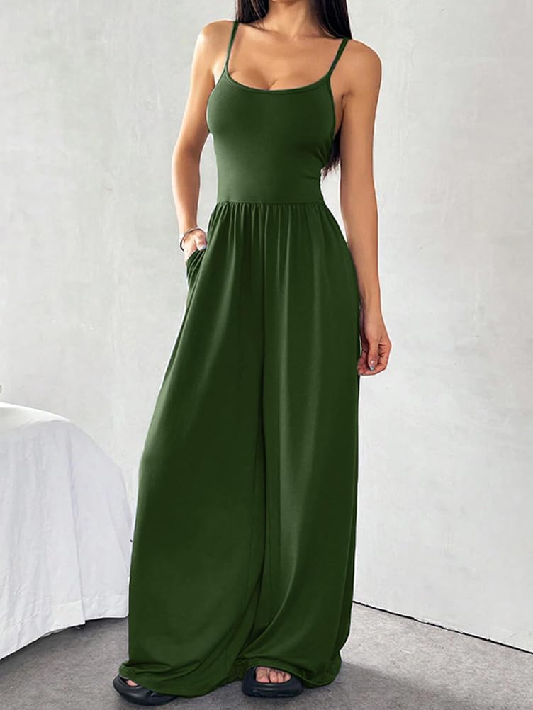 Tuta Intera Donna Lunga Tutina senza Maniche con Spalline Jumpsuit Elastica Tute Slim Fit Elegante Sexy Playsuit